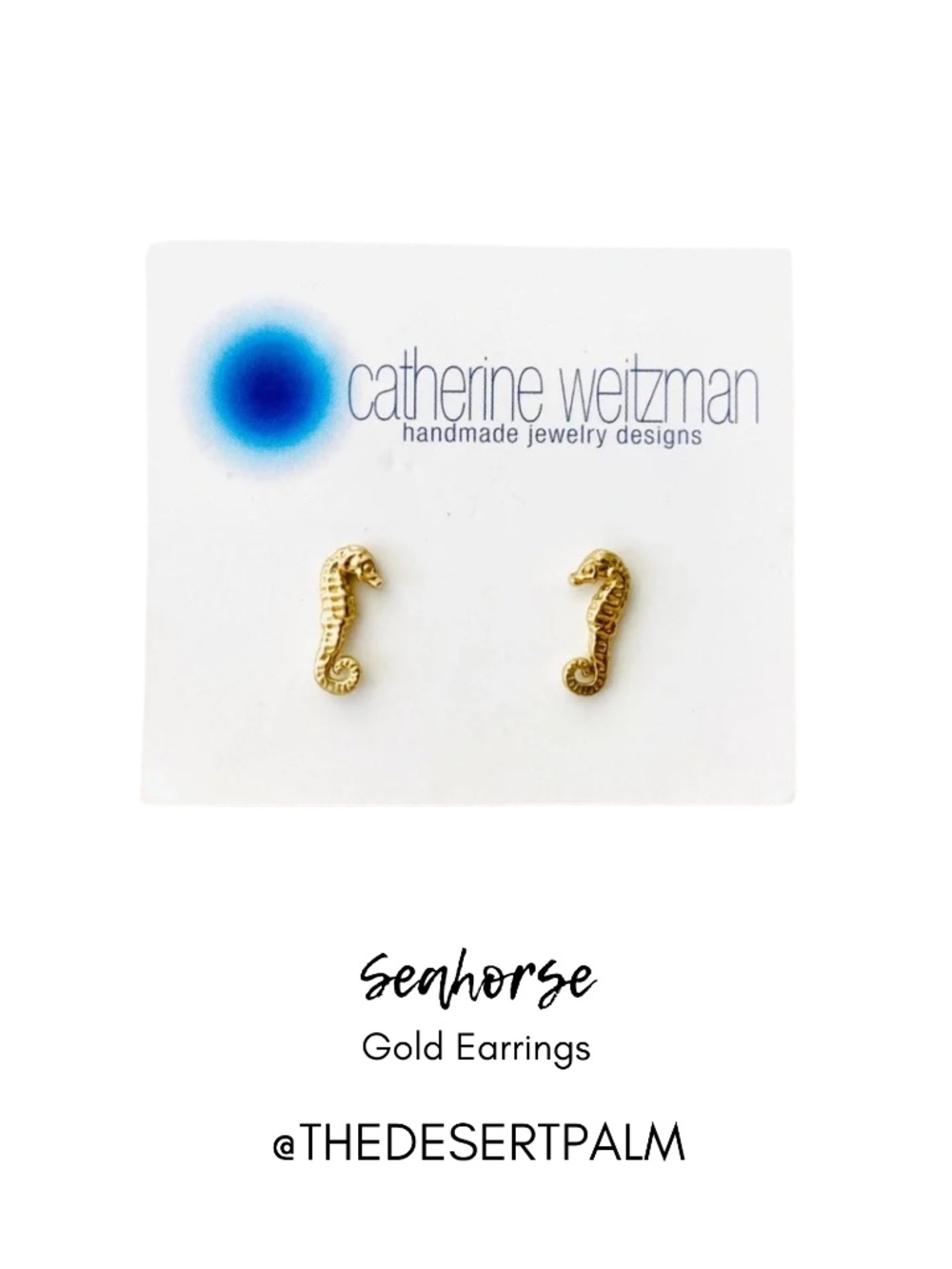 18K Gold Vermeil Seahorse Stud Earrings Handmade Hawaii